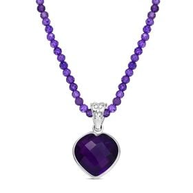 D'joy Afrikanischer Amethyst Anhänger mit Kette (ca. 45 cm + 5 cm Extender), 925 Silber rhodiniert ca. 41,50 ct.