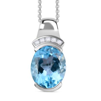 Himmelblauer Topas, Wei&szlig;er Zirkon Anh&auml;nger mit Kette, 925 Silber rhodiniert ca. 5.37 ct