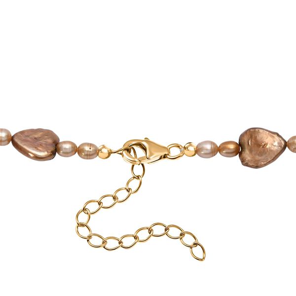 Goldfarbene gefärbte Perle Halskette, ca. 45cm mit 5cm extender, 925 Silber 750 Gelbgold Vermeil image number 4