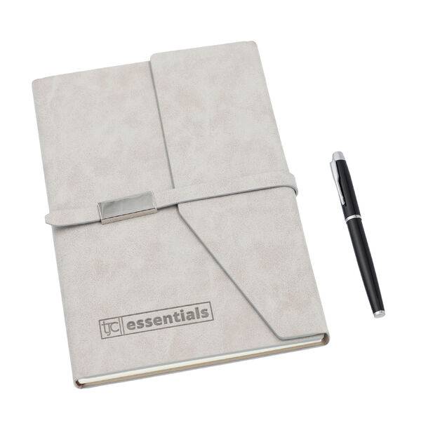 Geschenkidee: Kunstwildleder Notizbuch und Kugelschreiber Set, Gr&ouml;&szlig;e 21x15 cm, Beige, 2 teilig