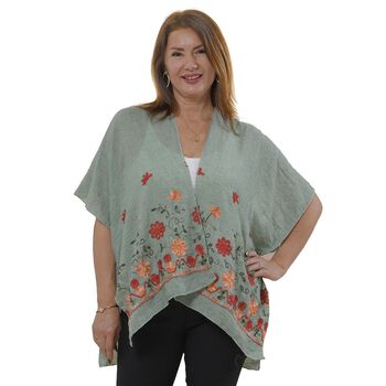 TAMSY - bedruckter Kimono, One Size, t&uuml;rkis floral