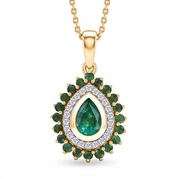 D'Joy AA Kagem Sambischer Smaragd Schmuckset ca. 45 cm 925 Silber 750 Gelbgold vermeil ca. 1,12 ct.