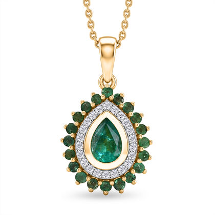 D'Joy AA Kagem Sambischer Smaragd Schmuckset ca. 45 cm 925 Silber 750 Gelbgold vermeil (10-15 Werktage Lieferzeit) ca. 1.12 ct