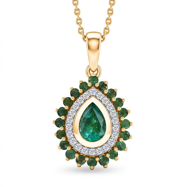 D'Joy AA Kagem Sambischer Smaragd Schmuckset ca. 45 cm 925 Silber 750 Gelbgold vermeil (10-15 Werktage Lieferzeit) ca. 1.12 ct