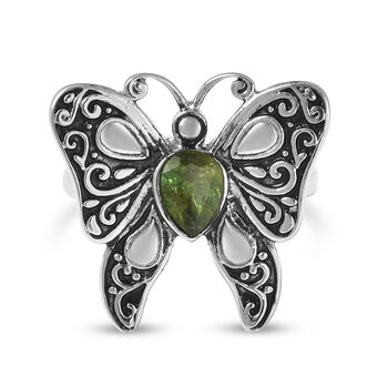 Nat&uuml;rlicher Peridot Schmetterling-Ring, Edelstahl Schwarz oxidiert (Gr&ouml;&szlig;e 18.00) ca. 2,00 ct