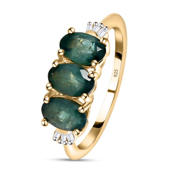 Blaugr&uuml;ner Grandidierit und wei&szlig;er Diamant-Ring, 925 Silber Gelbgold Vermeil  ca. 1,37 ct image number 4