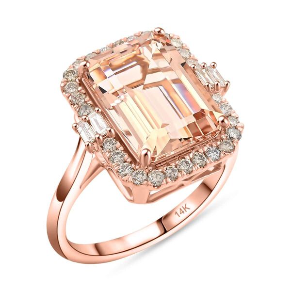 LUXORO zertifiziert und gepr&uuml;ft AAA Morganit und Diamant Ring in 585 Ros&eacute;gold - 7,85 ct.