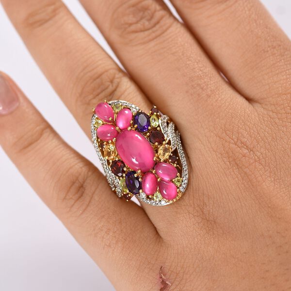 Mondlicht und Bl&uuml;te - Djoy Maulbeer-Mondstein-Ring, 925 Silber 750 Gelbgold Vermeil (Gr&ouml;&szlig;e 21.00) ca. 9.95 ct image number 2