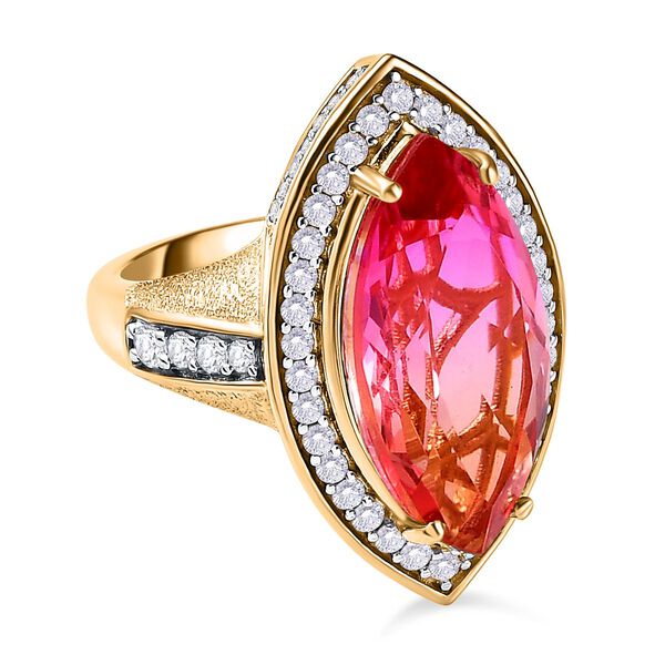 Sunset Triplett Quarz, Wei&szlig;er Zirkon Ringe 925 Silber Gelbgold Vermeil (Gr&ouml;&szlig;e 17.00) ca. 9.22 ct image number 0