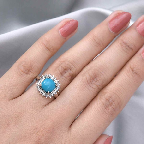 Nat&uuml;rlicher Sleeping Beauty T&uuml;rkis Halo-Ring 925 Silber Platin-&Uuml;berzug image number 3