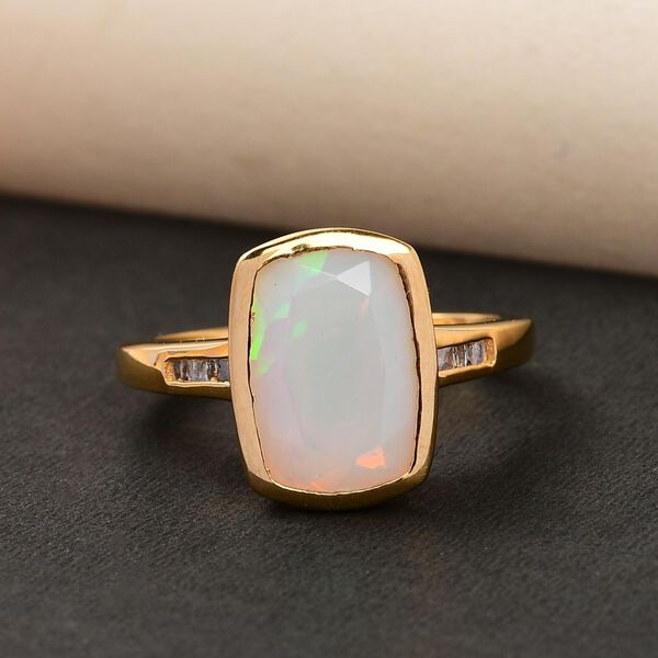 Natürlicher, äthiopischer Welo Opal und weißer Diamant-Ring, 925 Silber Gelbgold Vermeil (Größe 21.00) ca. 2.35 ct image number 2