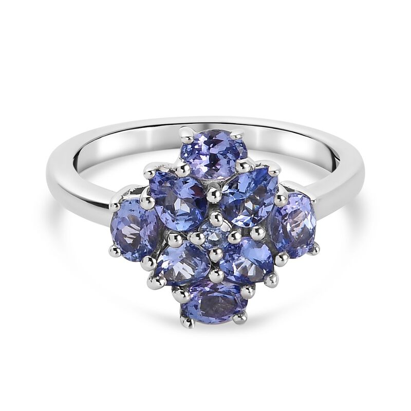 AA Tansanit Cluster Ring 925 Silber Platin-Überzug image number 0