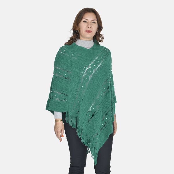 TAMSY- Strick-Poncho mit Perlen, Gr&uuml;n image number 2
