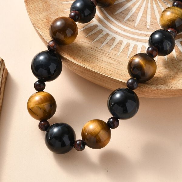 Tigerauge Halskette ca. 50 cm Nickelfreies Messing platiniert ca. 515.00 ct image number 2