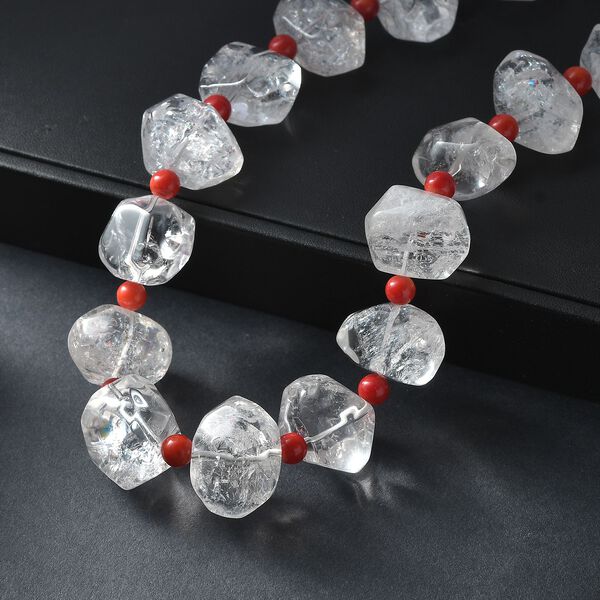 Kristall, Koralle Halskette ca. 50 cm mit 2.5 cm extender, Nickelfreies Messing platiniert image number 2