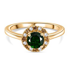 Natürlicher Chromdiopsid, Gelber Saphir, Moissanit Ring 925 Silber 750 Gelbgold Vermeil (Größe 20.00) ca. 1.03 ct