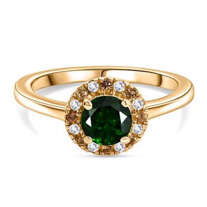 Nat&uuml;rlicher Chromdiopsid, Gelber Saphir, Moissanit Ring 925 Silber 750 Gelbgold Vermeil (Gr&ouml;&szlig;e 20.00) ca. 1.03 ct