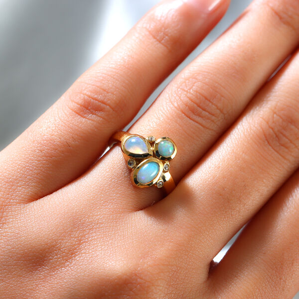 Nat&uuml;rlicher &Auml;thiopischer Opal und Zirkon Ring 925 Silber vergoldet  ca. 0,84 ct image number 3