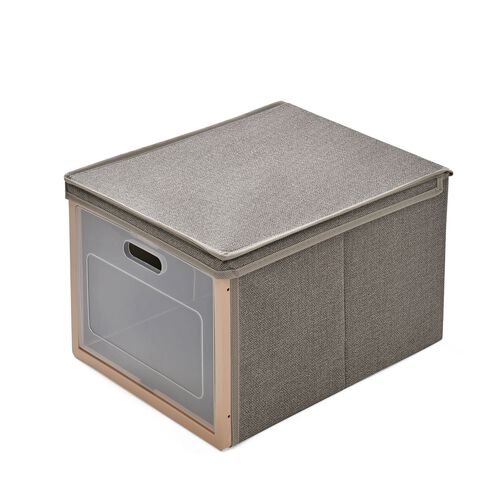 Faltbare Aufbewahrungsbox mit Stoffbezug und Klappdeckel, Größe 30x25x40 cm, Khaki image number 0