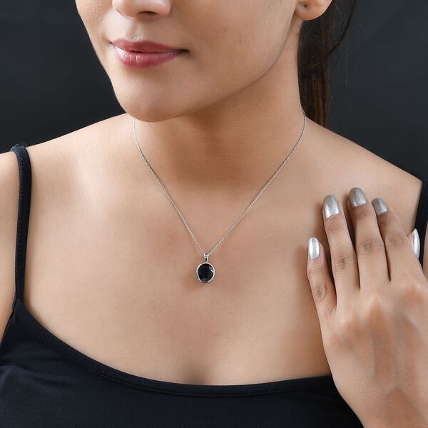 Schwarzer Saphir Anhänger mit Kette, 925 Silber platiniert ca. 5.84 ct image number 2
