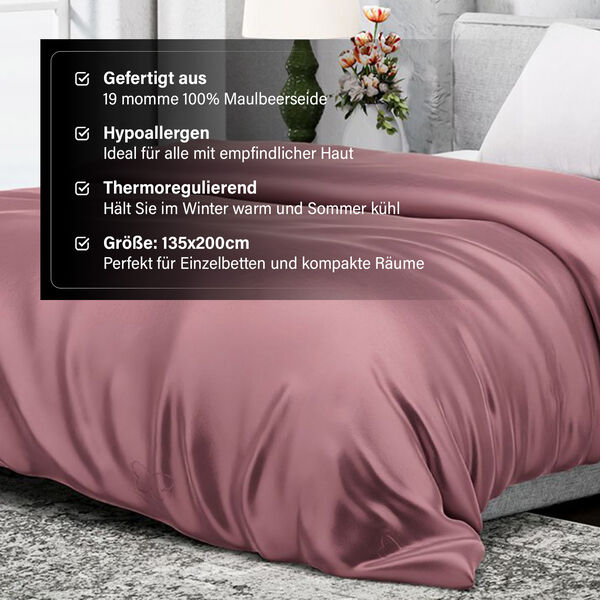 Serenity Night - 100% Maulbeerseide Sommerseidendecke mit Seidenf&uuml;llung Daunenkissen und Seidenkissenbezug Rosa image number 14