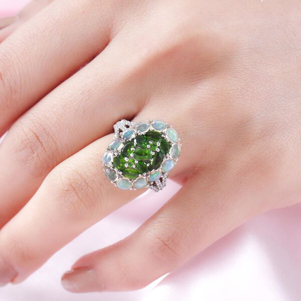 Nat&uuml;rlicher Chromdiopsid und Opal-Ring, 925 Silber platiniert  ca. 3,58 ct image number 3