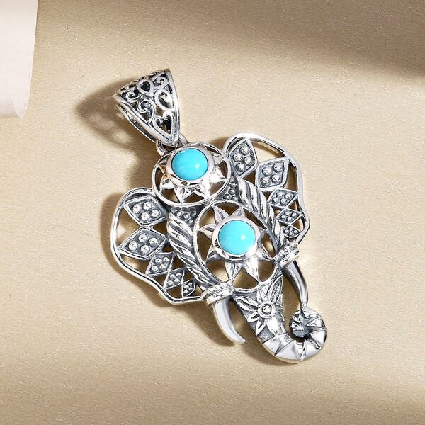 Handgearbeiteter, amerikanischer, nat&uuml;rlicher Sleeping Beauty T&uuml;rkis-Elefant-Anh&auml;nger in Silber image number 3