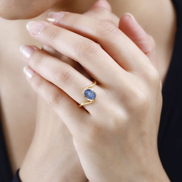 Boulder Opal Triplett Ring, 925 Silber vergoldet - 0,94 ct. image number 3