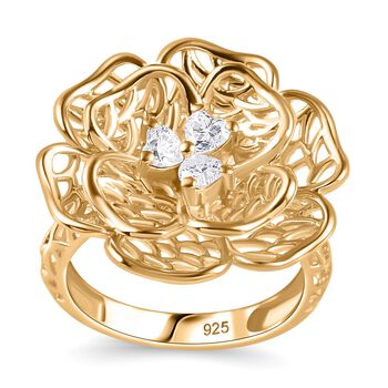 Floraler Moissanit-Ring, 925 Silber 750 Gelbgold Vermeil - 0,33 ct.