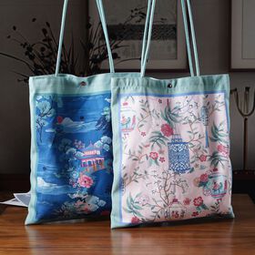 2er-Set Einkaufstaschen mit künstlerischem Muster, 34x40 cm, Hellgrün