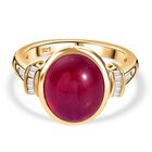 AA Afrikanischer Rubin (Fissure gefüllt), Weißer Diamant Ring 925 Silber 750 Gelbgold Vermeil (Größe 18.00) ca. 8,58 ct