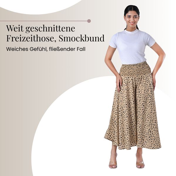 Weit geschnittene Freizeithose, Smockbund, 85x39cm, Beige und schwarz image number 2