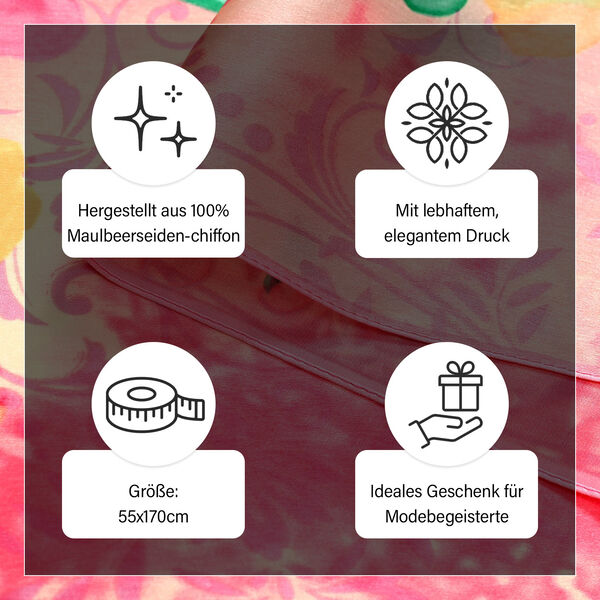 LA MAREY - 100% Maulbeeren-Seidenschal, Chiffon, 55x170 cm, mehrfarbiges florales Muster image number 4