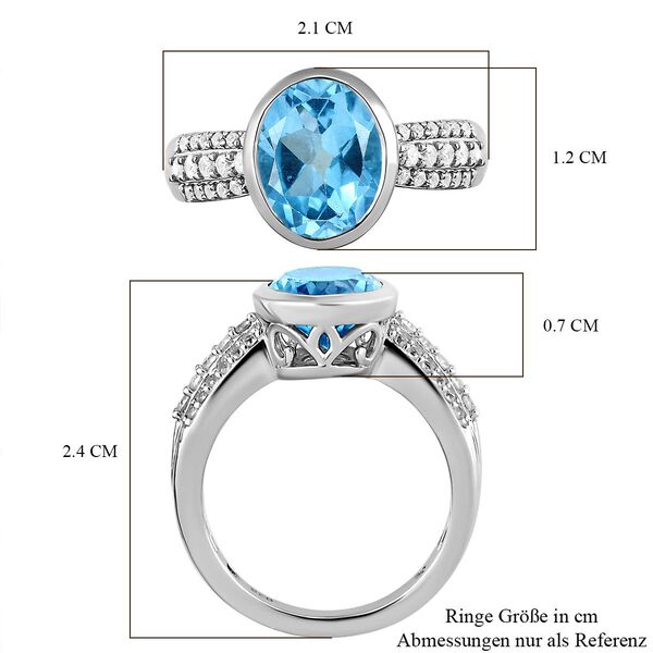 Schweizer Blautopas und wei&szlig;er Zirkon-Ring, 925 Silber platiniert  ca. 3,92 ct image number 7