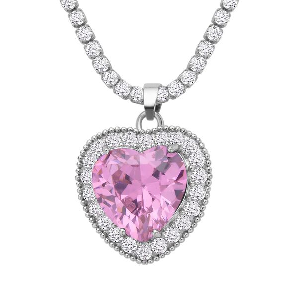 Rosa und wei&szlig;e Zirkonia-Halskette, 50 cm - 13 ct. image number 2