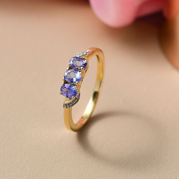 AA Tansanit Ring 925 Silber 750 Gelb Vergoldet (Gr&ouml;&szlig;e 21.00) ca. 0,55 ct image number 2