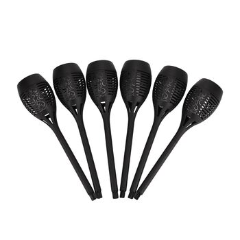6er-Set- Solar-LED-Gartenleuchten, Flackernde Flamme, Kunststoff, 6,7x40 cm, schwarz, Fancy
