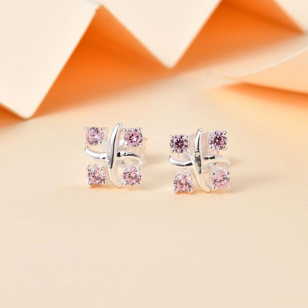 Designer Inspiriert XOXO Rosa Zirkonia Ohrringe 925 Silber image number 2