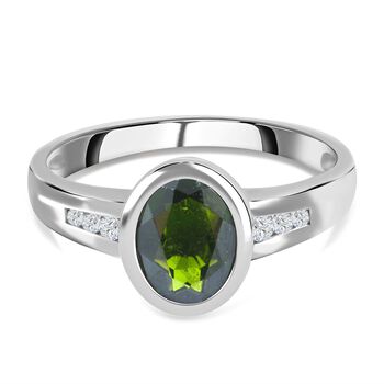 Nat&uuml;rlicher Chromdiopsid, wei&szlig;er Zirkon Ring, 925 Silber platiniert (Gr&ouml;&szlig;e 16.00) ca. 1.47 ct