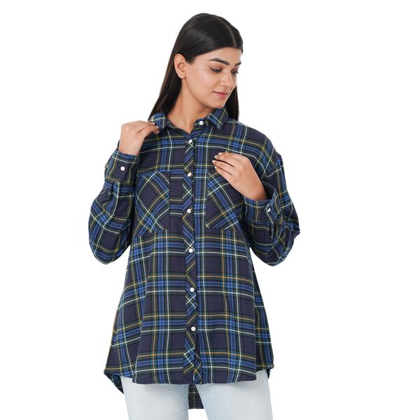 TAMSY - Damen, gewebte Hemdbluse, Größe 38, Blau und Schwarz image number 2