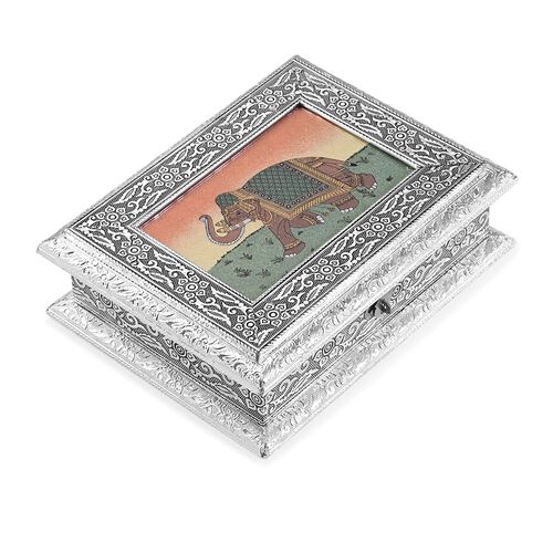 "Hand Crafted Landscape Jewellery Box With Gemstone Painting Size 23X18X7.6 Cm"
