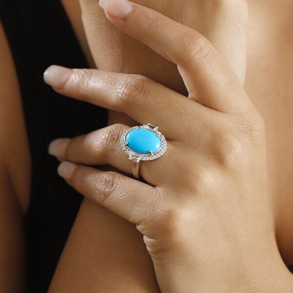AA Amerikanischer, natürlicher Sleeping Beauty Türkis und Zirkon-Ring - 8,35 ct. image number 3