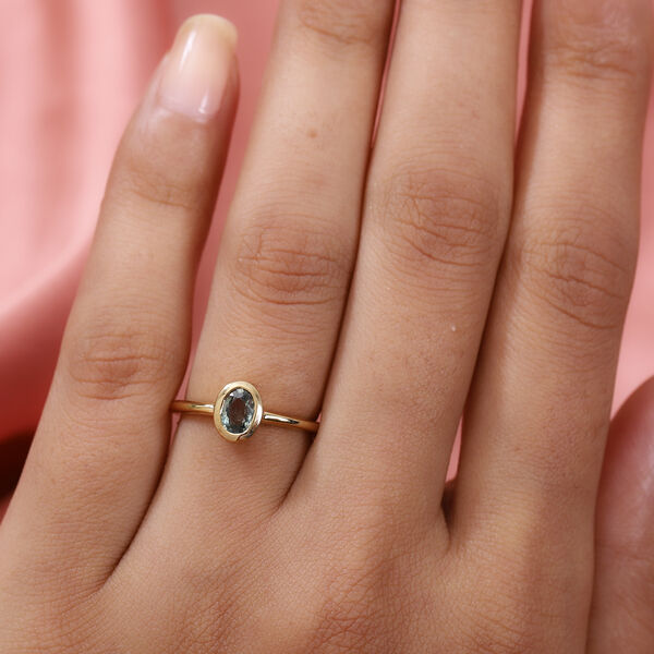 Grüner Saphir Solitär-Ring, 925 Silber vergoldet, 0,61 ct. image number 3