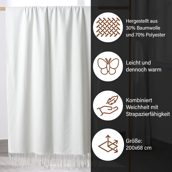 Luxuriöser Winterschal mit Fransen, Weiß/Grau image number 3