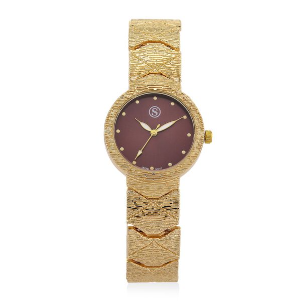 STRADA - Uhr mit japanischem PC21S Uhrwerk, bordeauxrotem Sonnenschliff-Zifferblatt und Legierungsgehäuse image number 0