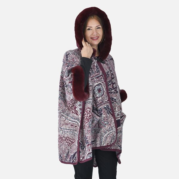 LA MAREY Kunstfell Poncho, Burgunder image number 5