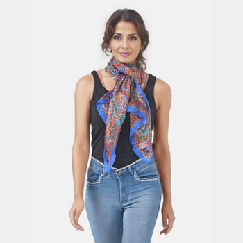 100% Naturseide, bedruckter Satin-Seidenschal, 48x160cm, Himmelblau