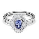 Tansanit, weißer Zirkon Ring 925 Silber platiniert (Größe 17.00) ca. 0.92 ct