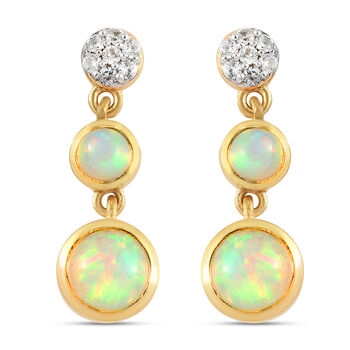 Nat&uuml;rliche, &auml;thiopische Opal und Zirkon Tropfen-Ohrringe, 925 Silber vergoldet ca. 1,55 ct