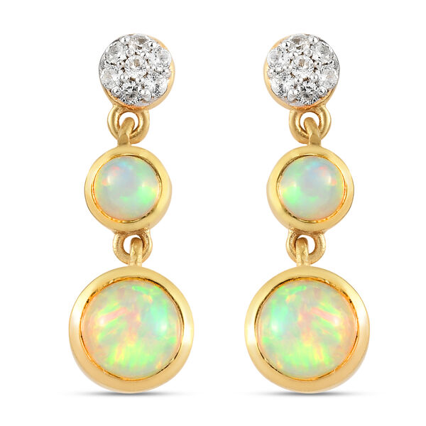 Nat&uuml;rlicher &Auml;thiopischer Opal und Zirkon Tropfen Ohrh&auml;nger 925 Silber vergoldet ca. 3,70 ct&nbsp;